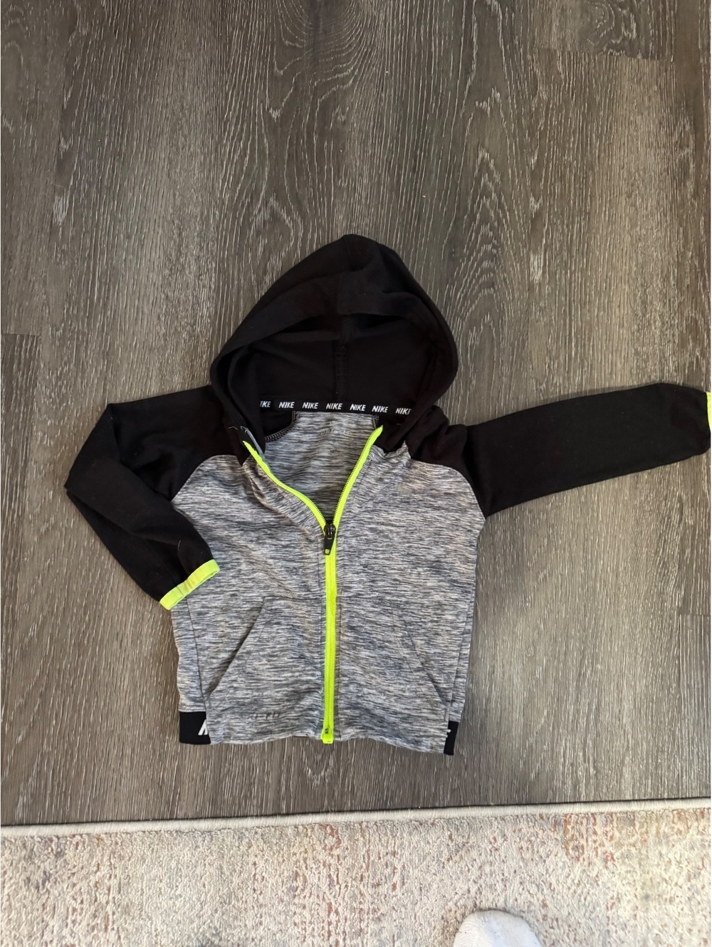 Nike Dri-FIT Kids 12M Full Zip Hoodie Gray Black Neon Green